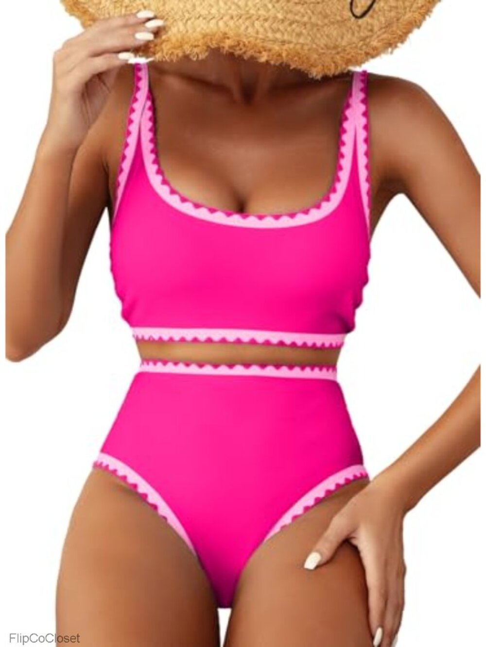 Women's High Waisted Bikini Set Floral Whip Stitch Bathing Suit